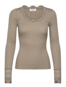Rwbenita Silk Ls O-Neck Lace T-Shir Rosemunde Khaki