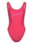 Womens Logo Deep U-Back Speedo Pink