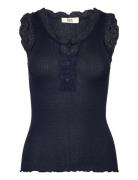 Rmwbalta Modal Sl Lace Placket Top RM By Rosemunde Navy