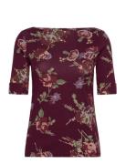 Floral Stretch Cotton Boatneck Tee Lauren Ralph Lauren Burgundy