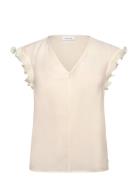 Top With Ruffles In V-Neck Coster Copenhagen Cream