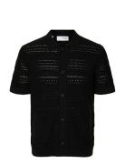Slhpalo Ss Knit Crochet Polo Cardigan Selected Homme Black