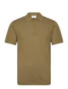 Crochet Knitted S/S V-Neck Polo Lindbergh Khaki