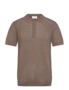 Crochet Knitted S/S Polo Lindbergh Brown