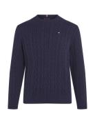 Crew Neck Cotton Cable Sweater Tommy Hilfiger Navy