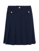 Gold Button Pleated Mini Skirt Tommy Hilfiger Navy