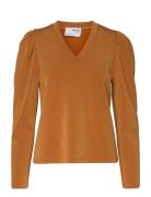 Slflora Ls V-Neck Sweat Top B Selected Femme Orange