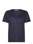 Reg Linen V-Neck Ss T-Shirt GANT Navy
