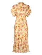 Alivia Short Sleeve Satin Midi Dress Malina Yellow