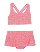 Bikini W. Frills & Skirt, Aop Color Kids Pink