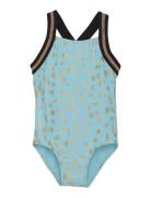 Swimsuit W Elastic Straps, Aop Color Kids Blue
