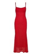 Adoni Mesh Midi Dress Bardot Red
