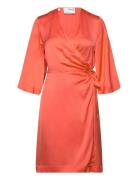 Slffranziska 3/4 Short Satin Wrap Dress Selected Orange
