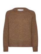 Slfrena Ls Knit O-Neck Camp Selected Brown