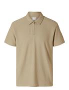 Slhrelax-Plisse Half Zip Ss Polo Ex Selected Beige