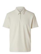 Slhrelax-Plisse Half Zip Ss Polo Ex Selected Cream