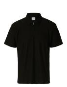 Slhrelax-Plisse Half Zip Ss Polo Ex Selected Black