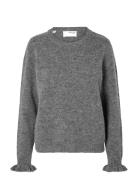Slflulu Ls Knit Frill Cuff O-Neck Noos Selected Grey