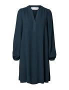 Slfviva Ls Short V-Neck Dress Noos Selected Blue