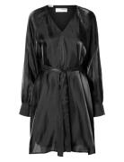 Slfarina Ls Short V-Neck Dress B Selected Black