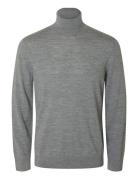 Slhtray Ls Knit Merino Roll Neck Noos Selected Grey