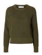 Slfbirla Ls Knit Short O-Neck Selected Khaki