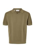 Slhchanning Ss Knit Structure Open Polo Selected Green