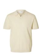 Slhlino Ss Knit Crochet Open Polo Selected Cream