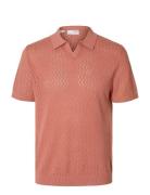Slhlino Ss Knit Crochet Open Polo Selected Pink