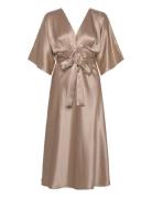 Juno V-Neck Satin Midi Dress Malina Beige