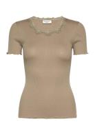 Rwbeatha Silk Ss Lace T-Shirt Rosemunde Beige