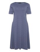 Striped Stretch Cotton Midi Dress Lauren Women Blue