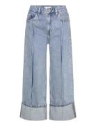 Wide Leg Cropped Jeans With Rolled-Up Hem Mango Blue