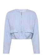 Cropped Linen Jacket With Pockets Mango Blue
