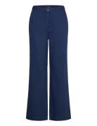 High-Waisted Denim Flowy Trousers Mango Blue