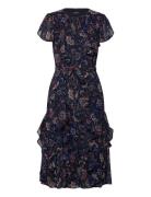Floral Ruffle-Trim Georgette Dress Lauren Ralph Lauren Navy