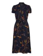 Print Belted Georgette Puff-Sleeve Dress Lauren Ralph Lauren Navy