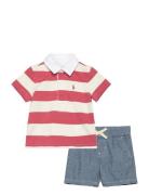 Striped Rugby Shirt & Chambray Short Set Ralph Lauren Baby Red