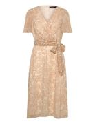 Floral Belted Crinkle Georgette Dress Lauren Ralph Lauren Beige