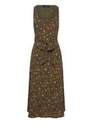 Floral Belted Crepe Sleeveless Dress Lauren Ralph Lauren Green