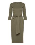 Tie-Front Cotton-Blend Crewneck Dress Lauren Ralph Lauren Green