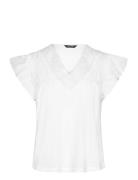 Lace-Trim Jersey Flutter-Sleeve Tee Lauren Ralph Lauren White