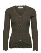 Rwbabette Silk Ls V-Neck Lace Cardi Rosemunde Khaki