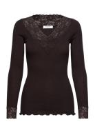 Rwbernadine Organic Ls V-Neck Lace Rosemunde Brown
