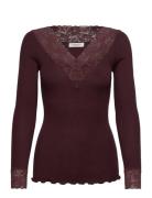 Rwbernadine Organic Ls V-Neck Lace Rosemunde Brown