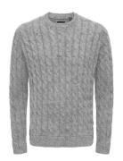 Onskicker Life Reg 3 Cable Crew Knit ONLY & SONS Grey
