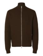 Slhdane Ls Knit Structure Full Zip Noos Selected Brown