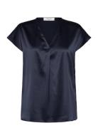 Rwjade Silk Ss Blouse Rosemunde Navy