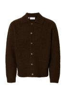 Slhloyd Ls Knit Boucle Polo Cardigan Selected Brown