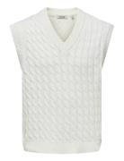 Onskicker Life Rlx 3 Cable Vest Knit ONLY & SONS White